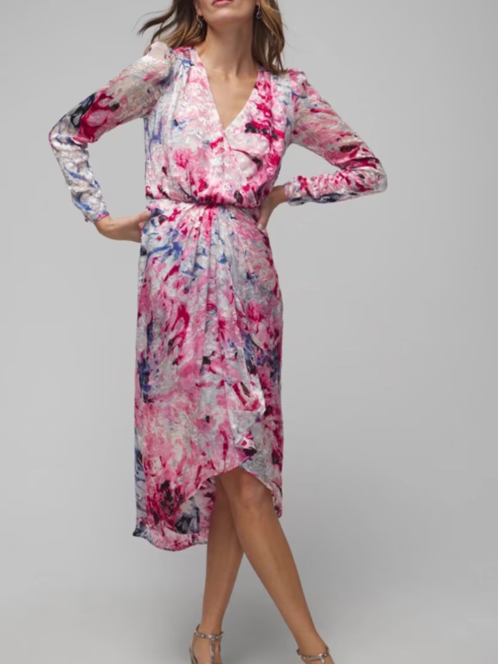 WHBM BO Ruched Front Midi in Fractal Floral Combo Sz 14 NWT